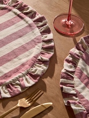 Set of 4 Red Stripe Ruffle Fabric Placemats - Image 2 of 4