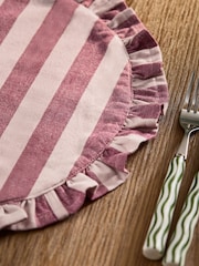 Set of 4 Red Stripe Ruffle Fabric Placemats - Image 3 of 4