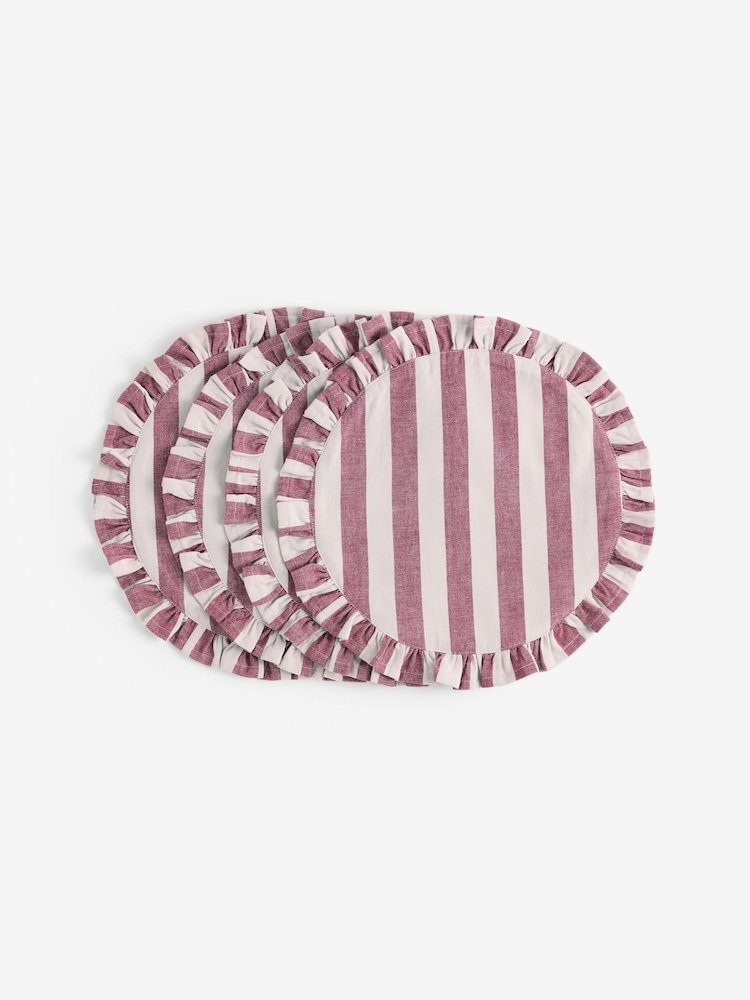 Set of 4 Red Stripe Ruffle Fabric Placemats - Image 4 of 4