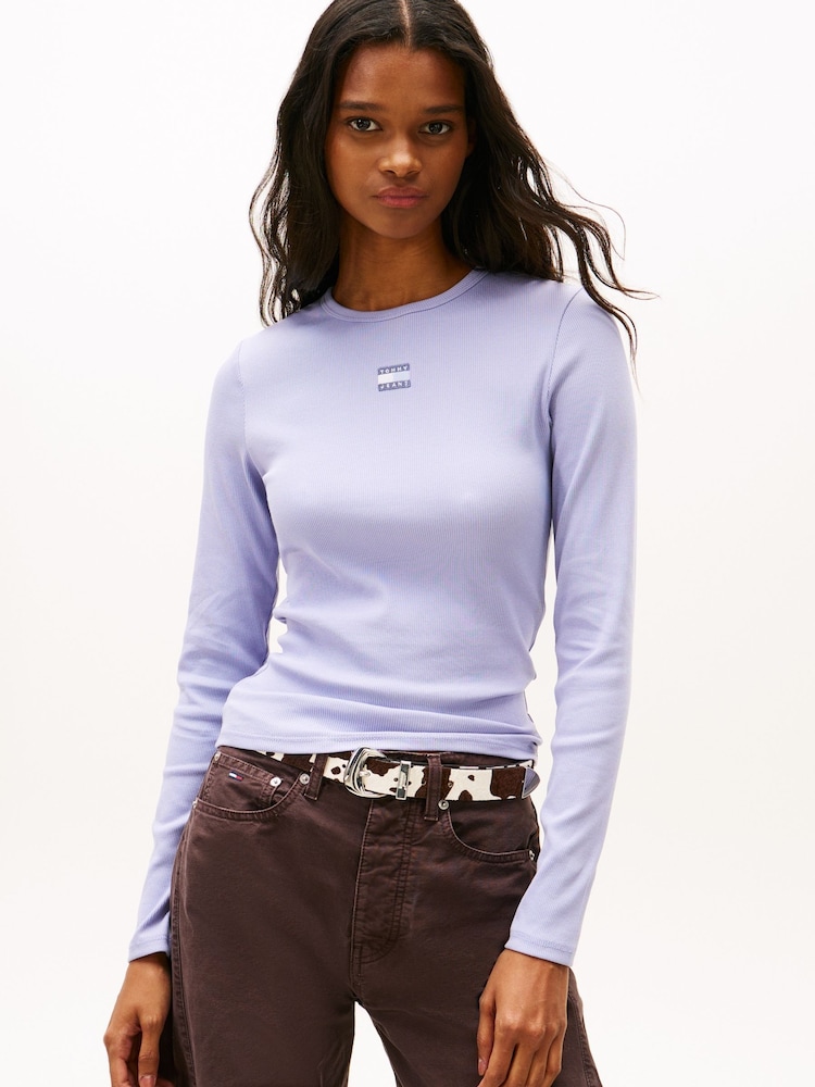 Tommy Jeans Purple Tommy Badge Slim Long Sleeve T-Shirt - Image 1 of 5 Tommy Jeans Purple Tommy Badge Slim Long Sleeve T-Shirt - Image 1 of 5