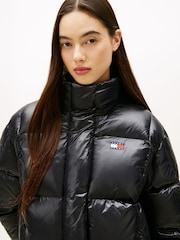 Tommy Jeans Black Shiny Quilted Down Alaska Puffer Jacket - Image 1 of 4