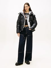 Tommy Jeans Black Shiny Quilted Down Alaska Puffer Jacket - Image 2 of 4