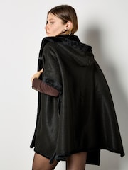 Apricot Black Hooded Faux Fur Cape Poncho - Image 4 of 5