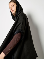 Apricot Black Hooded Faux Fur Cape Poncho - Image 5 of 5