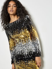 Apricot Silver Three Colour Mix Sequin Bodycon Dress - Image 2 of 4