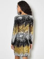 Apricot Silver Three Colour Mix Sequin Bodycon Dress - Image 3 of 4