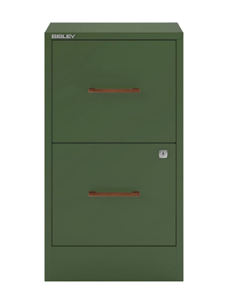 Bisley Olive Green Home Filer Filing Cabinet with Walnut 2 Door Handles - Image 2 of 3 Bisley Olive Green Home Filer Filing Cabinet with Walnut 2 Door Handles - Image 2 of 3