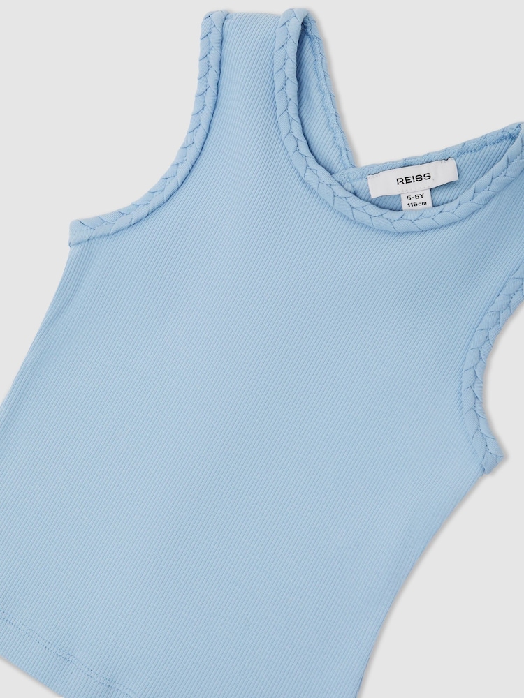 Reiss Pale Blue Veronica 13-14 yrs Cotton Plaited-Trim Cross-Back Vest - Image 1 of 3