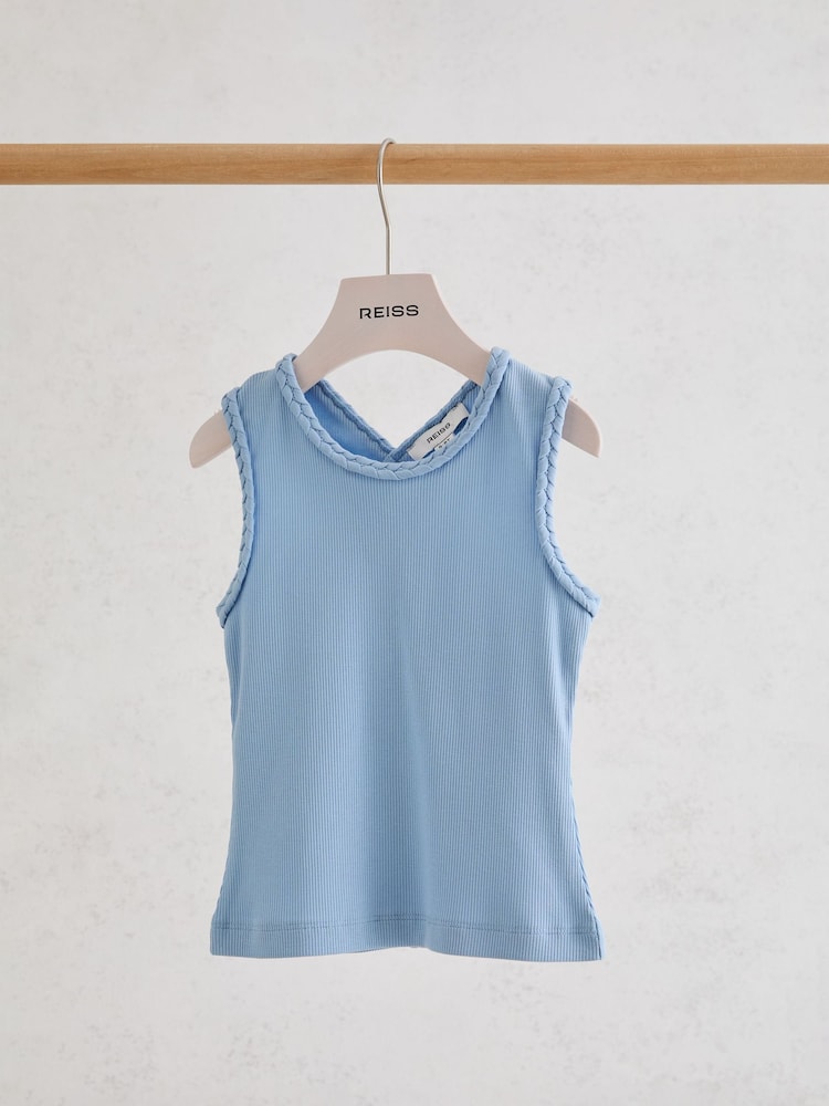 Reiss Pale Blue Veronica 13-14 yrs Cotton Plaited-Trim Cross-Back Vest - Image 2 of 3