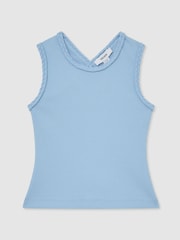 Reiss Pale Blue Veronica 13-14 yrs Cotton Plaited-Trim Cross-Back Vest - Image 3 of 3