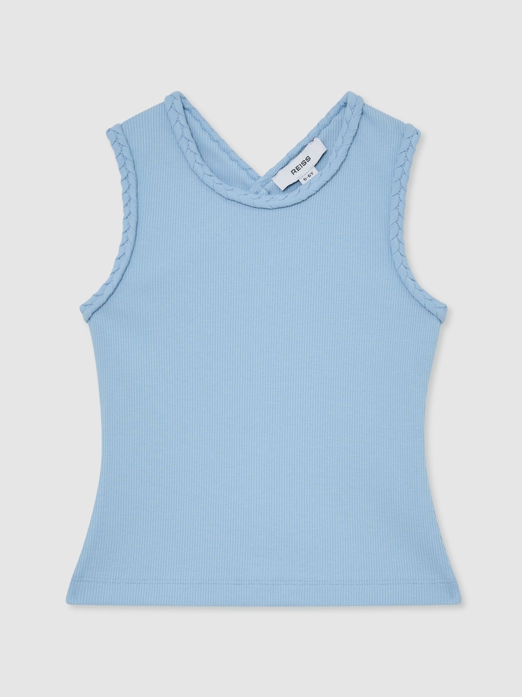 Reiss Pale Blue Veronica 13-14 yrs Cotton Plaited-Trim Cross-Back Vest - Image 3 of 3