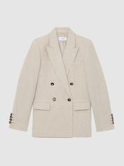 Reiss Neutral Kit Petite Linen Double-Breasted Suit Blazer - Image 2 of 9