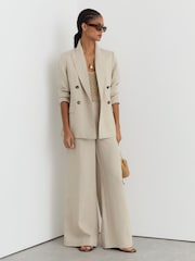 Reiss Neutral Kit Petite Linen Double-Breasted Suit Blazer - Image 3 of 9