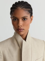 Reiss Neutral Kit Petite Linen Double-Breasted Suit Blazer - Image 4 of 9