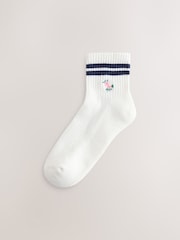 White Floral Embroidered Cushion Sole Ribbed Sport Cropped Ankle Socks 3 Pack With Arch Support - Image 3 of 7