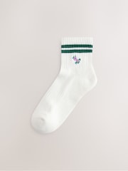 White Floral Embroidered Cushion Sole Ribbed Sport Cropped Ankle Socks 3 Pack With Arch Support - Image 4 of 7