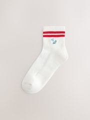 White Floral Embroidered Cushion Sole Ribbed Sport Cropped Ankle Socks 3 Pack With Arch Support - Image 5 of 7