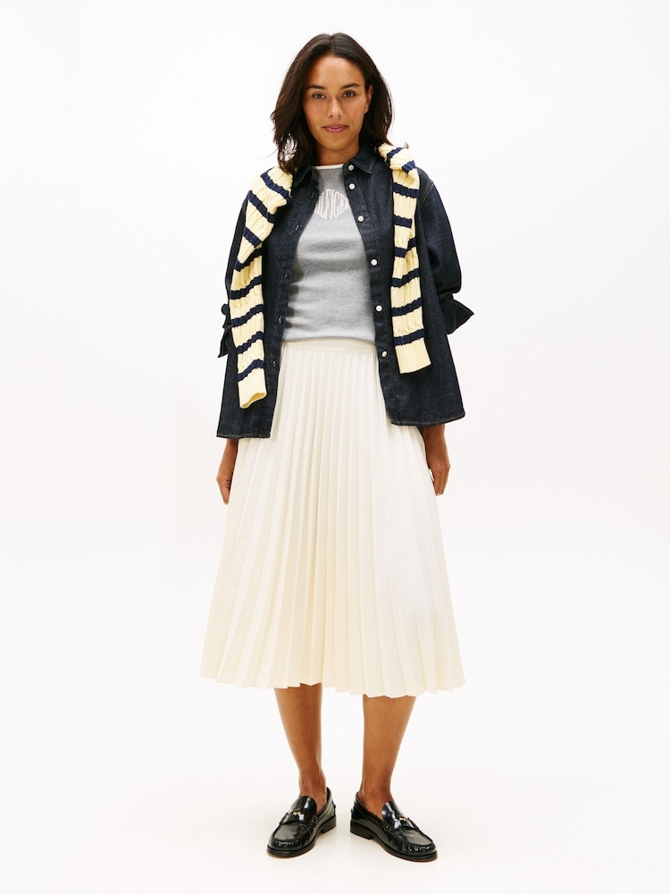 Tommy Hilfiger Nude Pleated Twill Midi Skirt - Image 2 of 6 Tommy Hilfiger Nude Pleated Twill Midi Skirt - Image 2 of 6