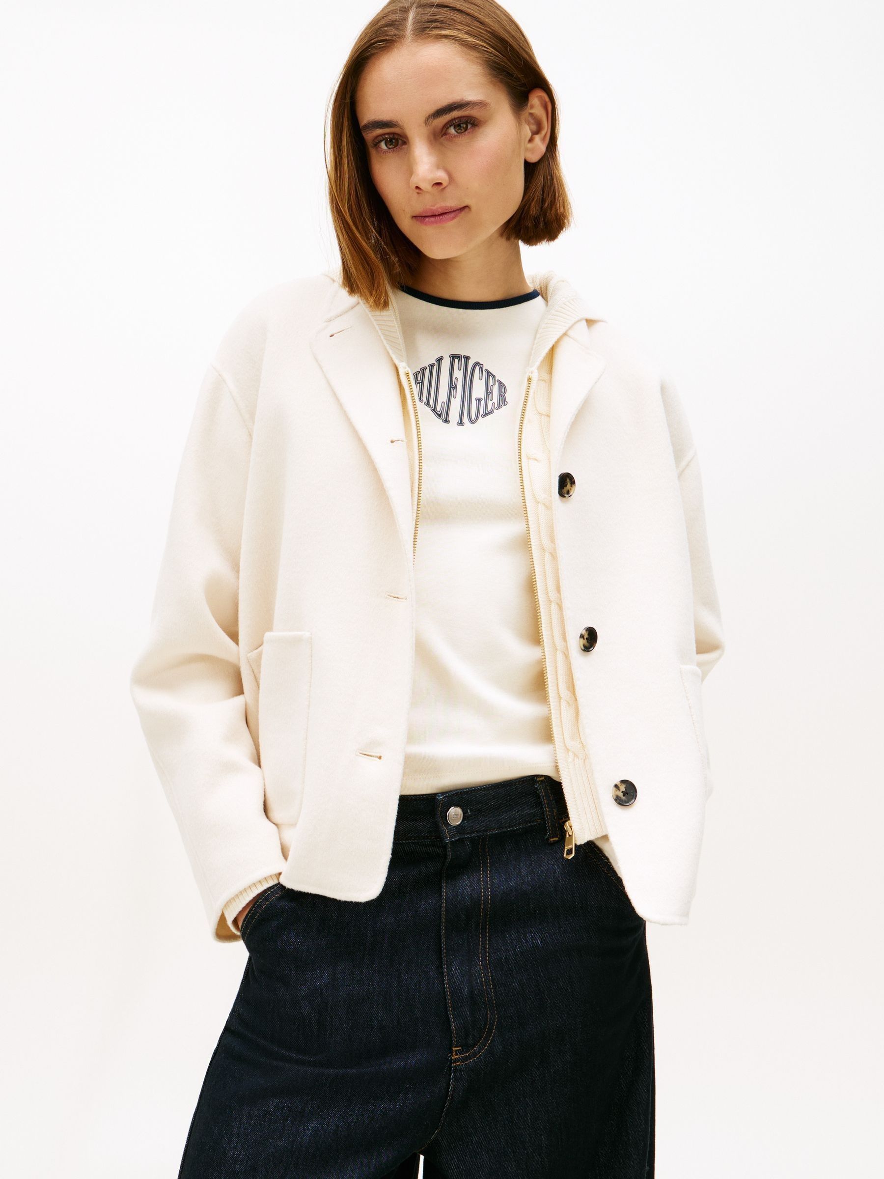 Buy Tommy Hilfiger Nude Double Faced Wool Blend Bomber Jacket from