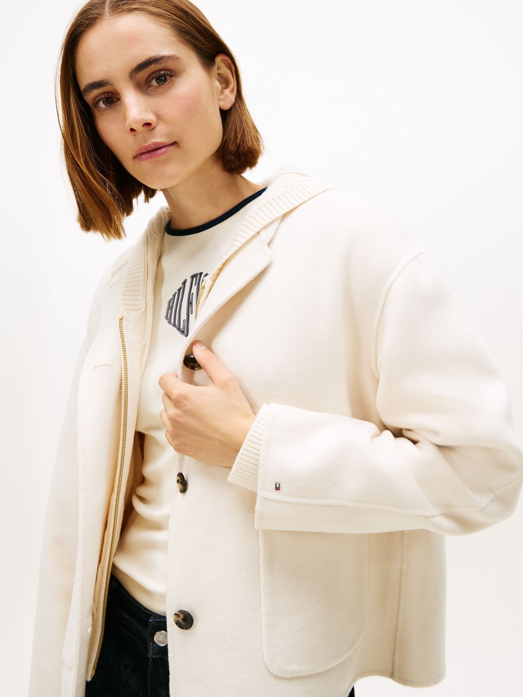 Buy Tommy Hilfiger Nude Double Faced Wool Blend Bomber Jacket from