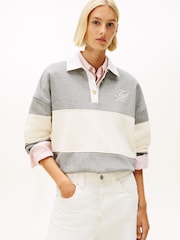 Tommy Hilfiger Grey Gold Tone Button Relaxed Rugby Sweatshirt - Image 1 of 5