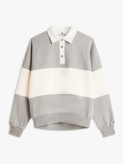 Tommy Hilfiger Grey Gold Tone Button Relaxed Rugby Sweatshirt - Image 5 of 5
