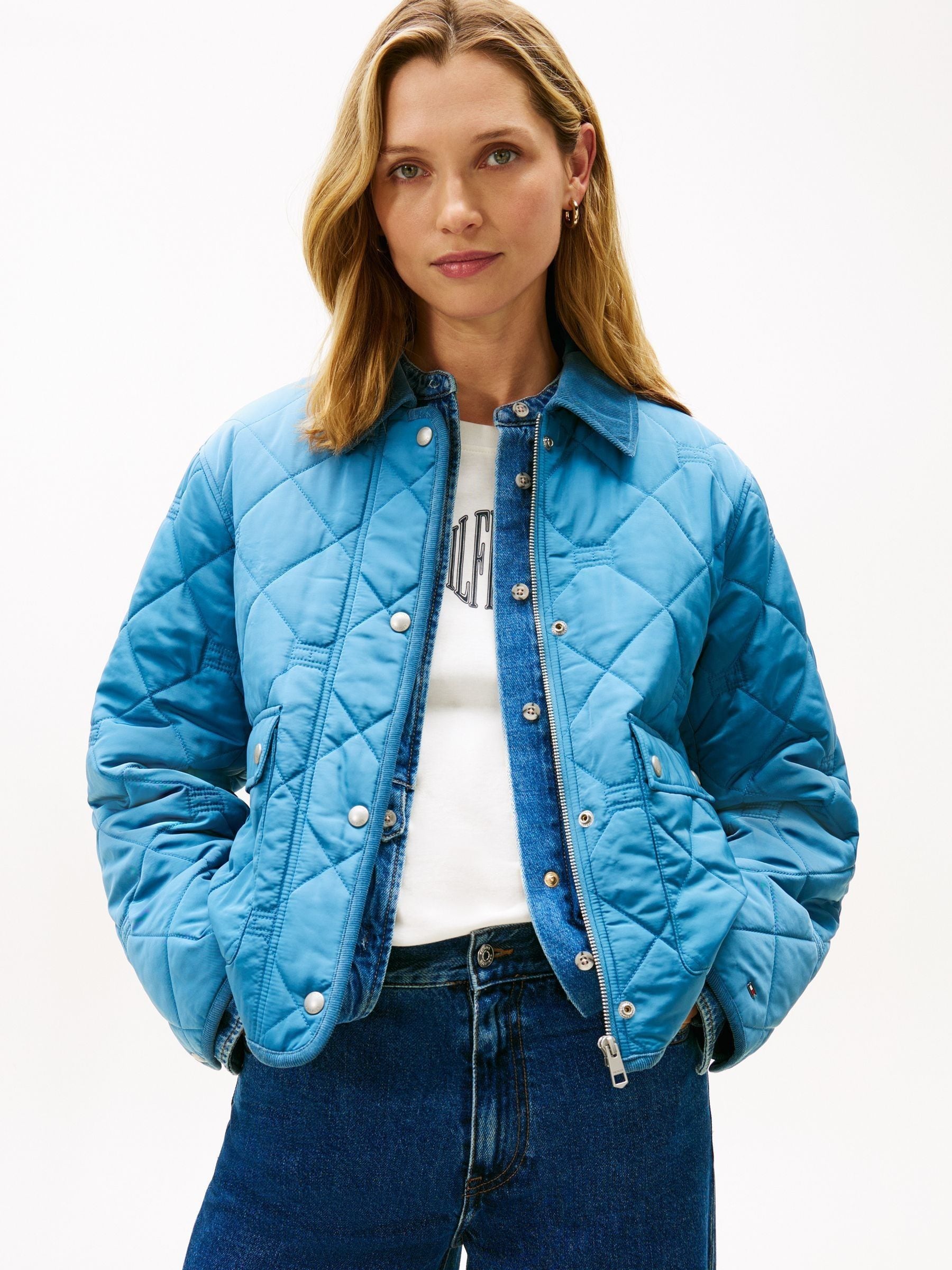 Buy Tommy Hilfiger Blue Padded Flag Quilted Water Repellent Jacket