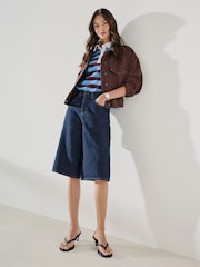 Blue/Brown Stripe Short Sleeve Collared Rugby Polo Top - Image 2 of 4