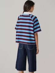 Blue/Brown Stripe Short Sleeve Collared Rugby Polo Top - Image 3 of 4