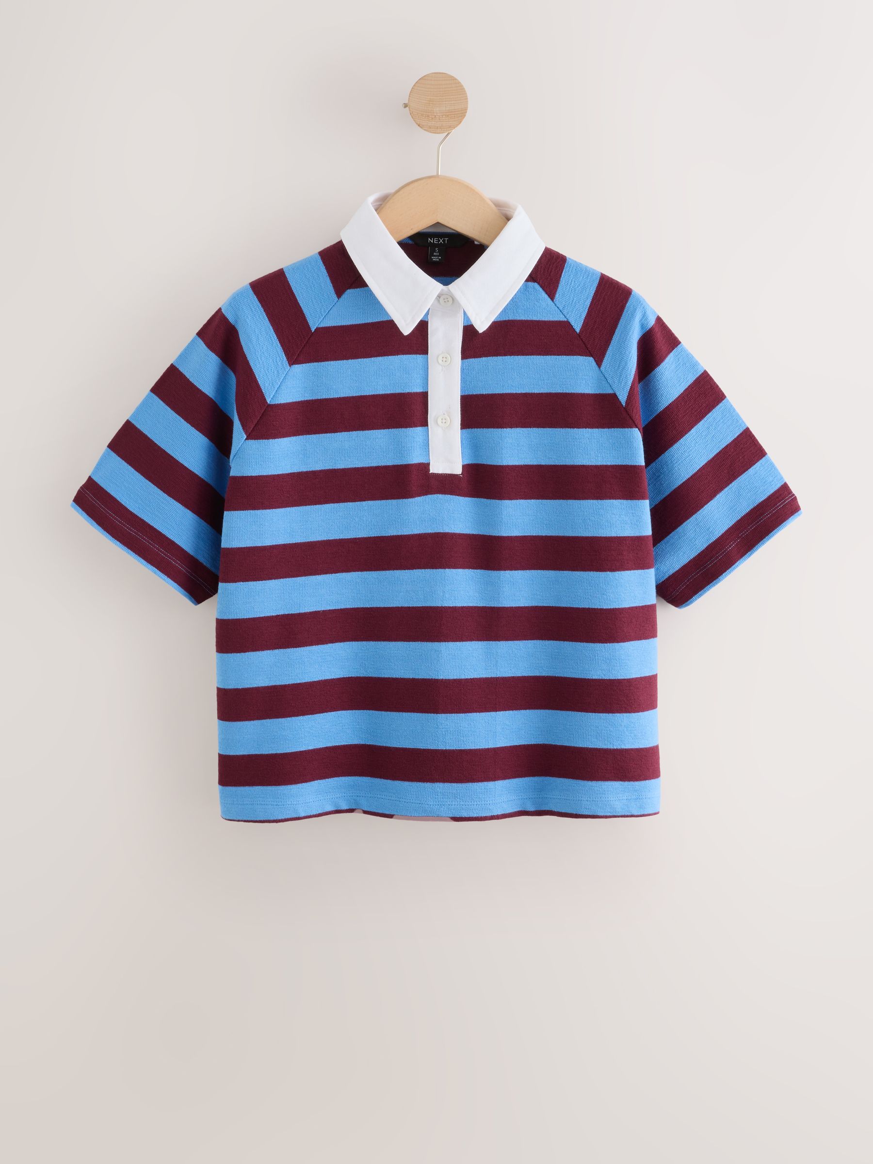 Buy Blue/Brown Stripe Short Sleeve Collared Rugby Polo Top from