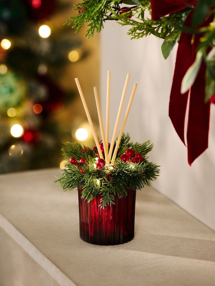 Festive Spice Red Light Up Wreath 180ml Reed Diffuser - Image 1 of 6 Festive Spice Red Light Up Wreath 180ml Reed Diffuser - Image 1 of 6