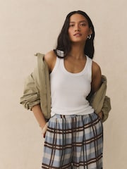 White Ribbed Racer Tank Vest Sleeveless Top - Image 2 of 9