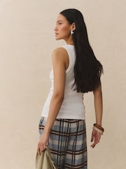 White Ribbed Racer Tank Vest Sleeveless Top - Image 5 of 9