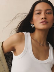 White Ribbed Racer Tank Vest Sleeveless Top - Image 6 of 9