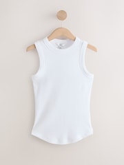 White Ribbed Racer Tank Vest Sleeveless Top - Image 7 of 9