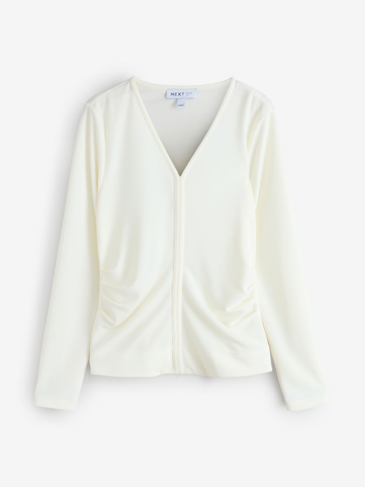 Cream Ruched Front Long Sleeve Blouse - Image 1 of 1