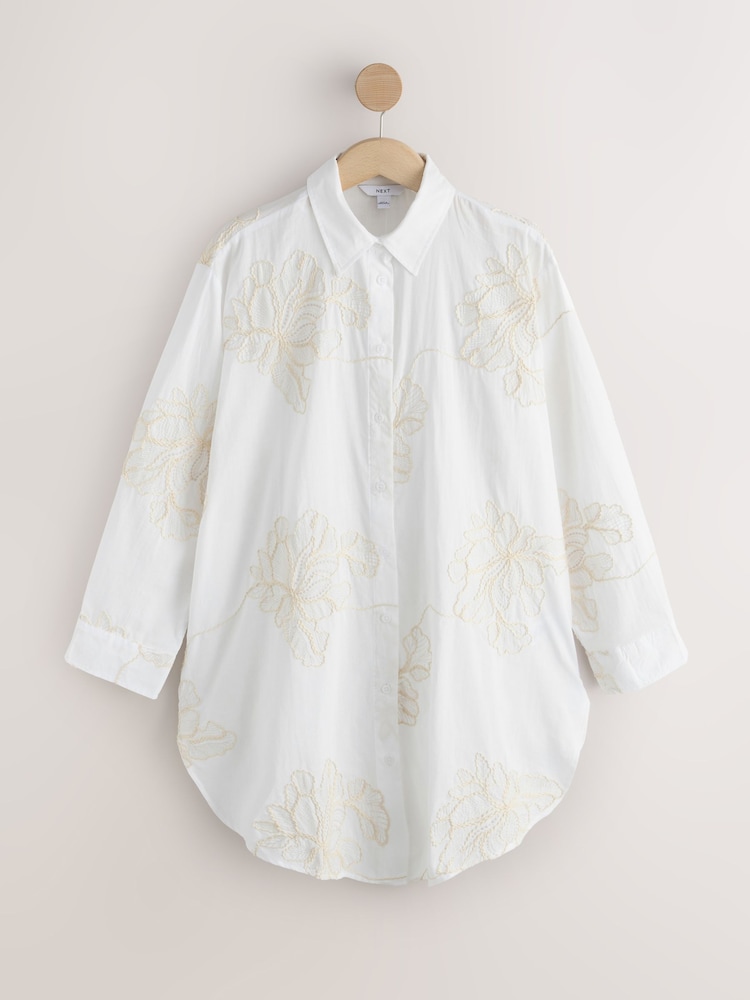 Ecru Foral Embroidered Beach Shirt - Image 1 of 3