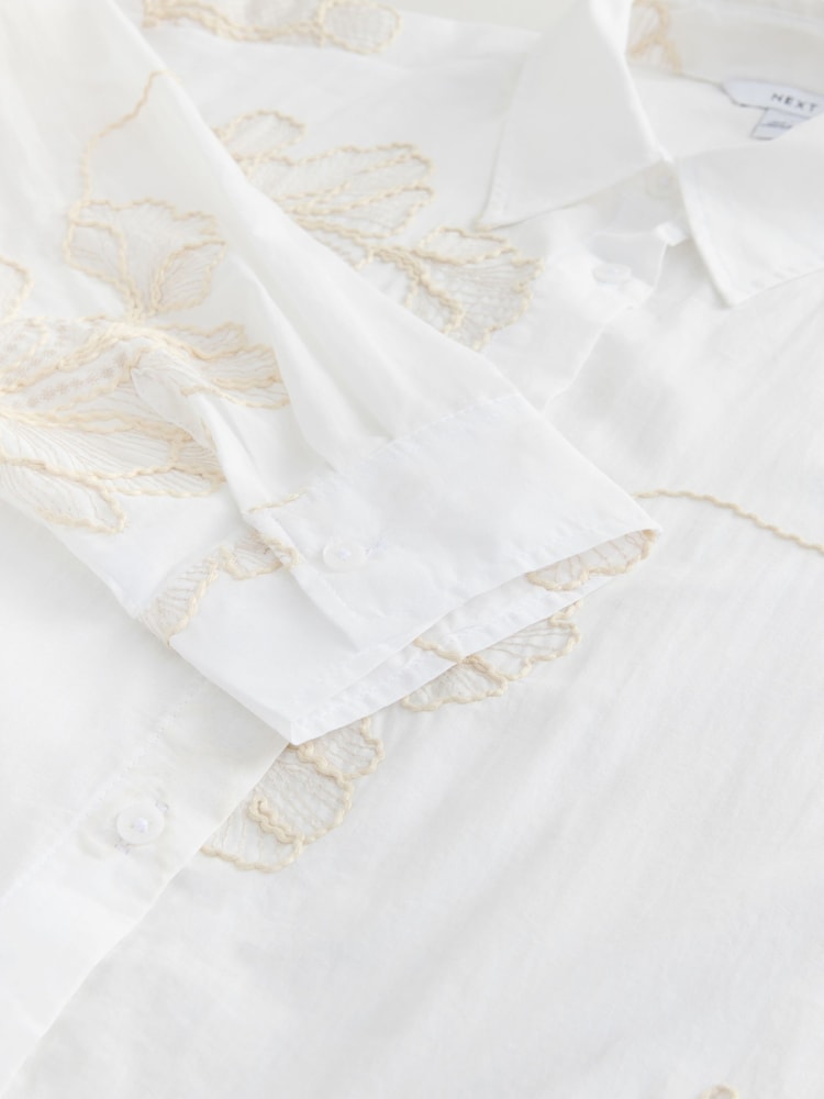 Ecru Foral Embroidered Beach Shirt - Image 2 of 3