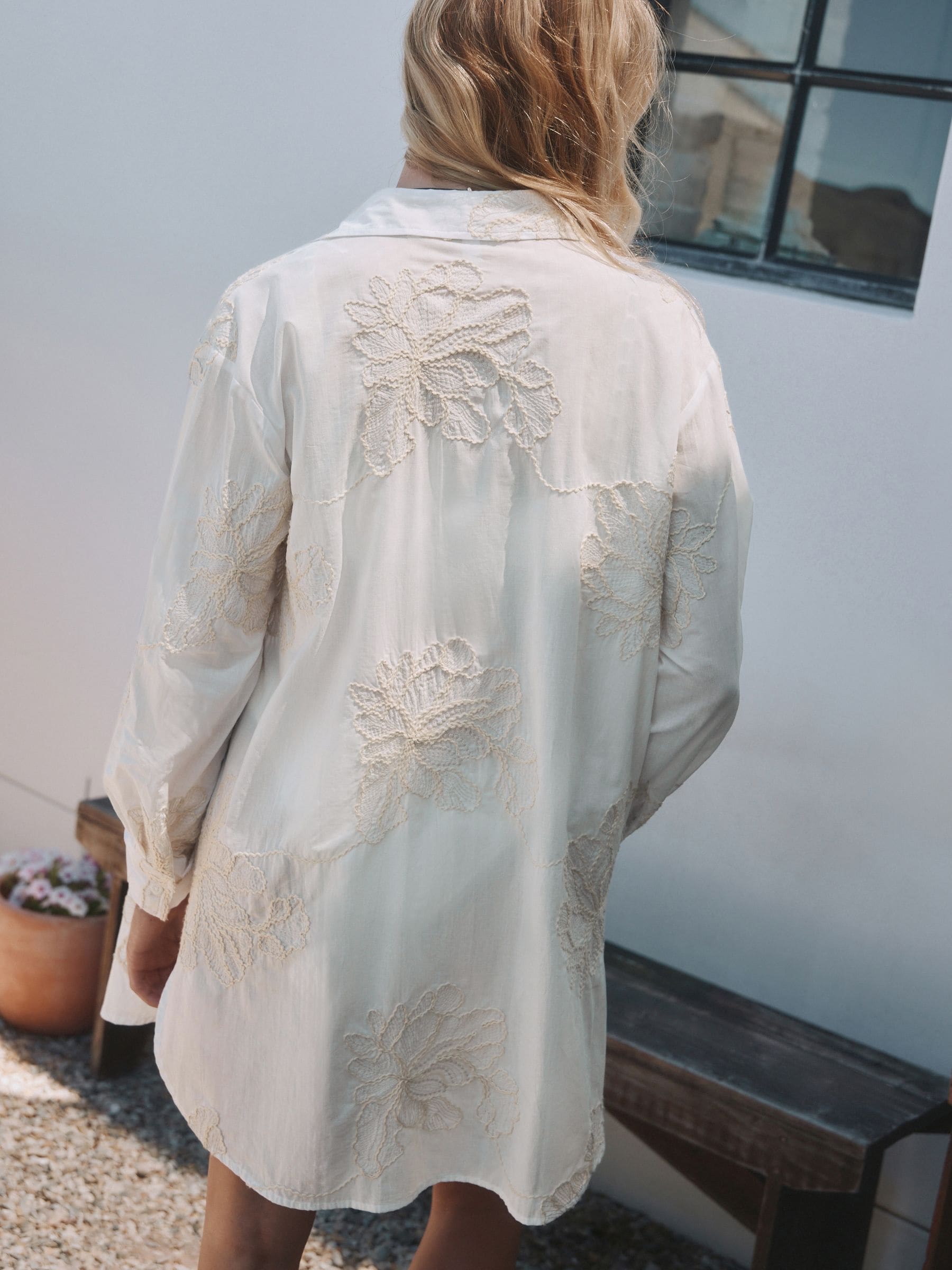 Buy Ecru Foral Embroidered Beach Shirt from the Next UK online shop