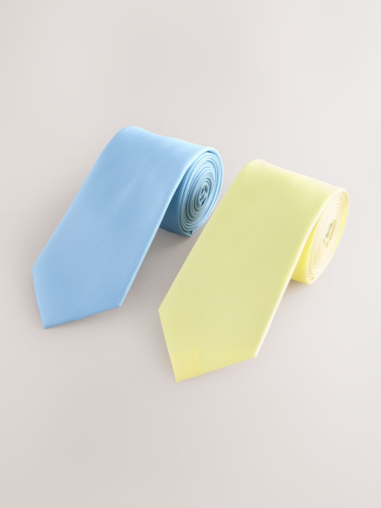 藍色／黃色 - 織紋領帶2件組 - 圖片 1，共 3
