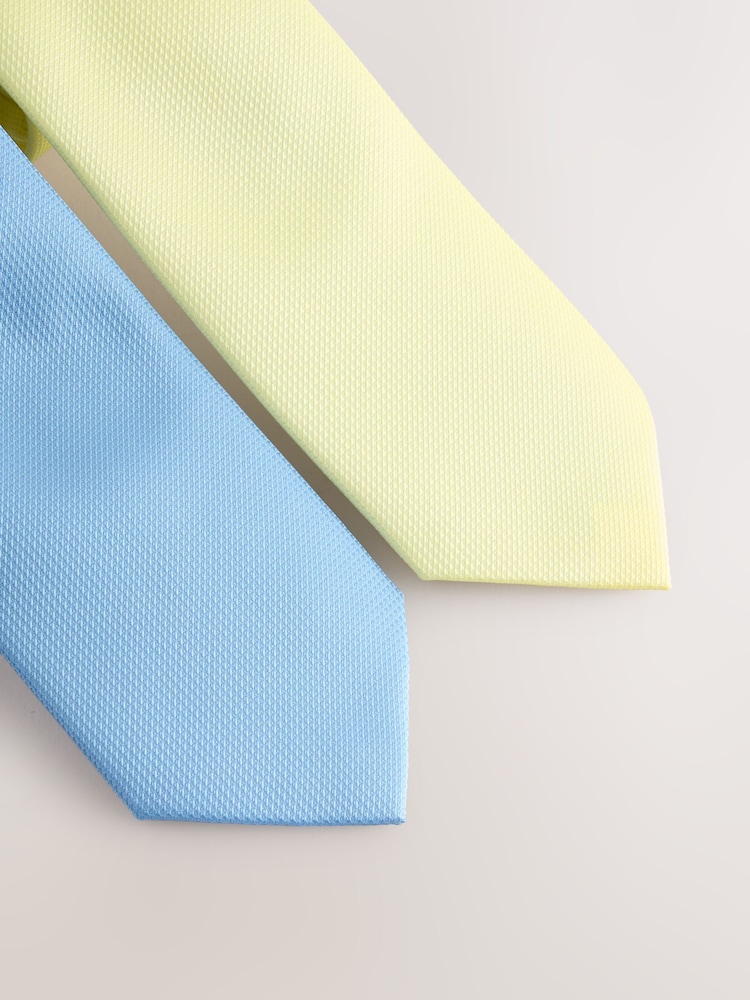 藍色／黃色 - 織紋領帶2件組 - 圖片 2，共 3