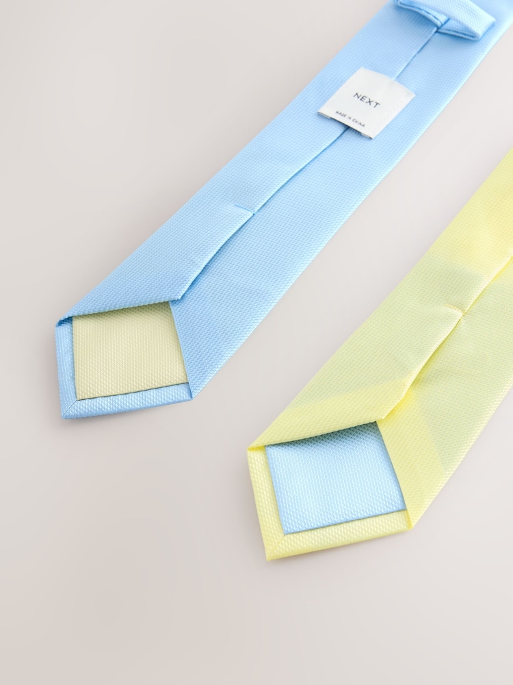 藍色／黃色 - 織紋領帶2件組 - 圖片 3，共 3