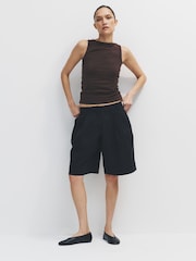 The Set 2 Pack Pleated Front High Waisted Chino Shorts Black/Sand Brown - Image 1 of 9