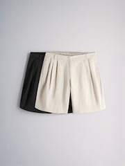 The Set 2 Pack Pleated Front High Waisted Chino Shorts Black/Sand Brown - Image 2 of 9