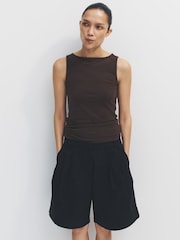 The Set 2 Pack Pleated Front High Waisted Chino Shorts Black/Sand Brown - Image 3 of 9