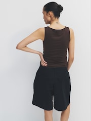 The Set 2 Pack Pleated Front High Waisted Chino Shorts Black/Sand Brown - Image 5 of 9