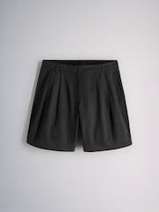 The Set 2 Pack Pleated Front High Waisted Chino Shorts Black/Sand Brown - Image 7 of 9