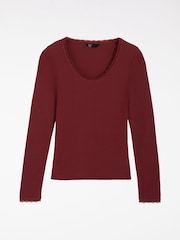 Friends Like These Burgundy and Ivory Lace Trim Scoop Neck Tops 2 Pack - Image 2 of 4