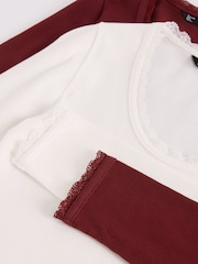 Friends Like These Burgundy and Ivory Lace Trim Scoop Neck Tops 2 Pack - Image 4 of 4