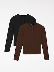 Friends Like These Brown and Ivory Henley Tops 2 Pack - Image 1 of 4